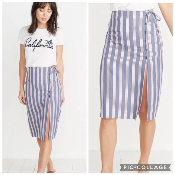 Marine Layer Striped Blue, Red, & White Women's Midi Wrap Skirt Sz XS - Picture 1 of 8